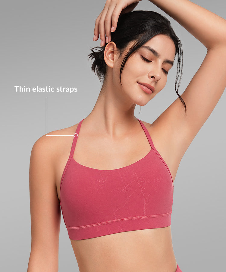 Sujetador de yoga con relleno y tirantes y escote redondo para mujer | Sujetador deportivo de sujeción ligera