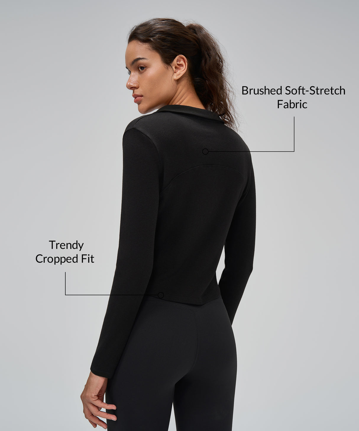 Anywhere Brushed Half-Zip Long Sleeve Crop Top | Women's Long Sleeve T-shirt