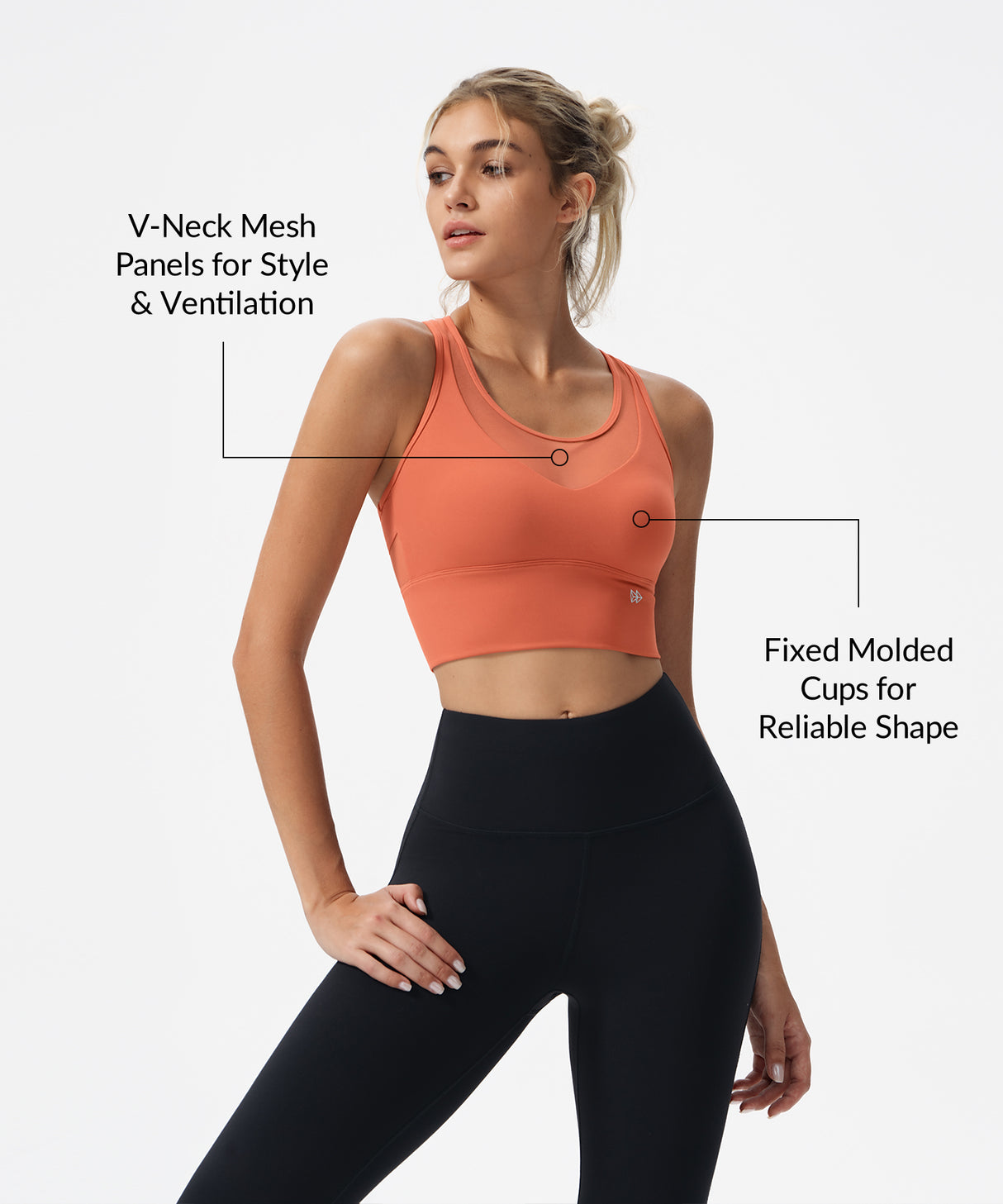 Echo Deep V-Neck Mesh Longline Padded Yoga Bra | Women's Light Support Sports Bra