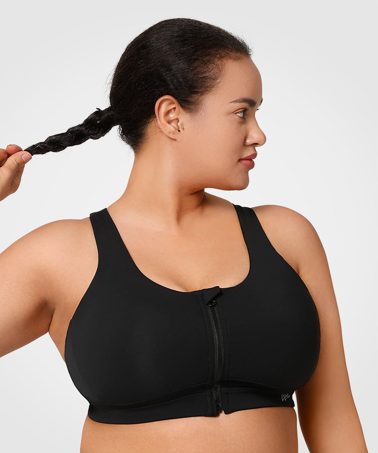 Reggiseno da corsa imbottito con cerniera frontale incrociata Power | Reggiseno sportivo ad alto sostegno da donna