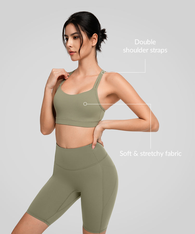 Reggiseno yoga imbottito con scollo a barchetta e doppie spalline | Reggiseno sportivo con supporto leggero da donna