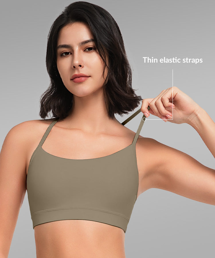 Sujetador de yoga con relleno y tirantes y escote redondo para mujer | Sujetador deportivo de sujeción ligera