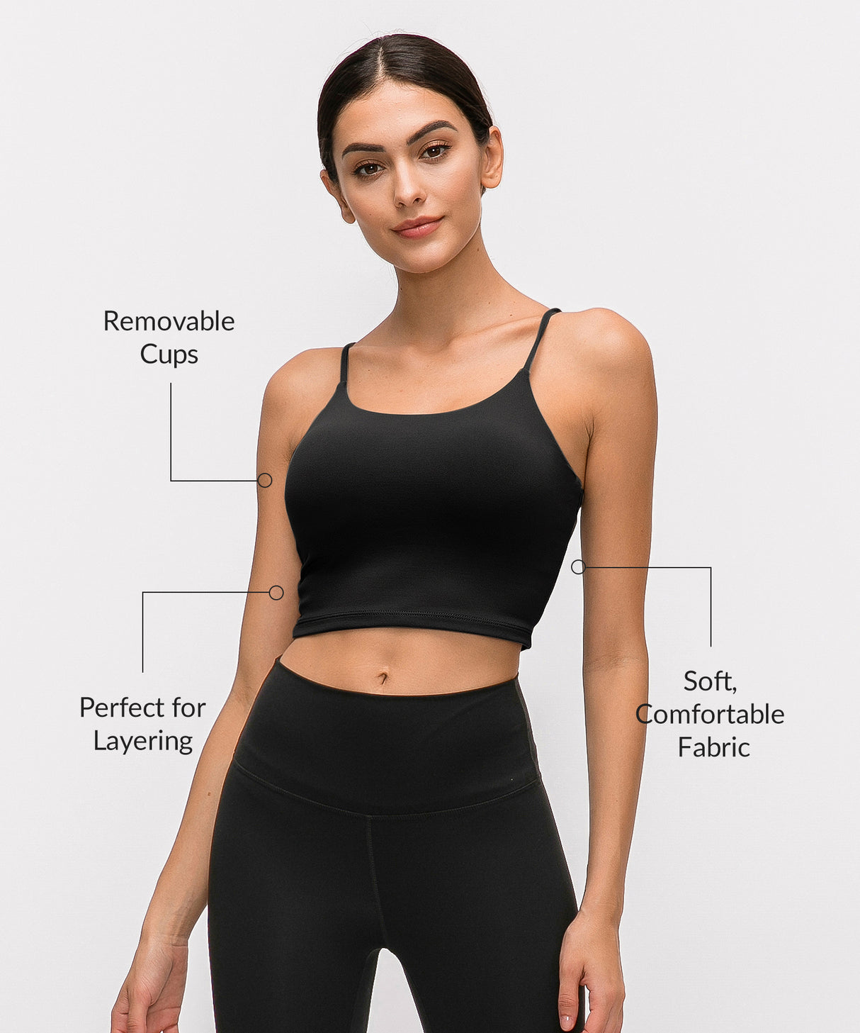 Anywhere Soft Layering Linne med avtagbara kupor | Sportlinne för kvinnor