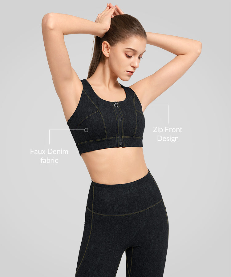 Anywhere Fashion Lauf-BH aus Denim-Imitat | Sport-BH mit starkem Halt für Damen