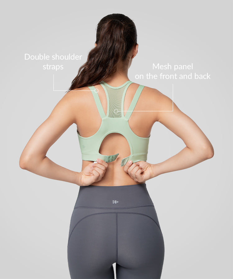Power Zip Front Mesh Padded Running Bra | Damen Sport-BH mit starkem Halt