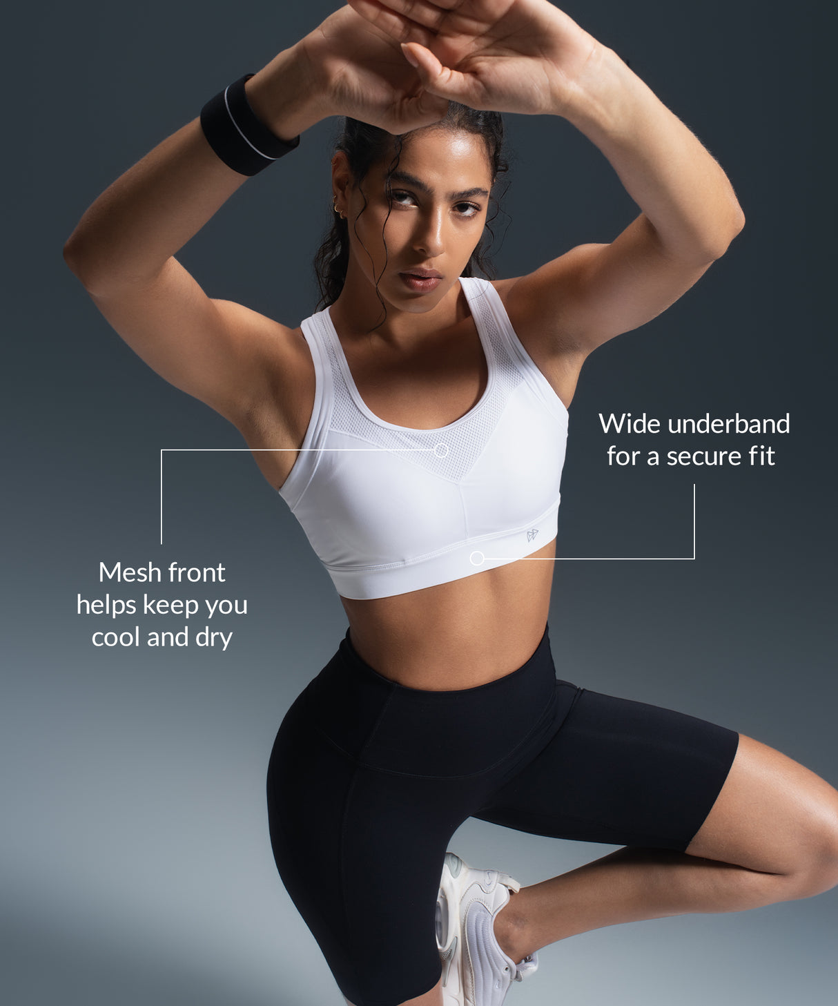 Power Front Mesh Arched Cutout Sports Bra | Women's High Support Sports Bra