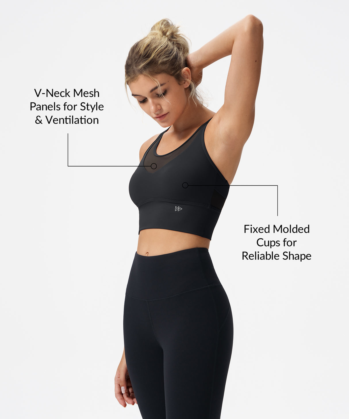 Reggiseno yoga imbottito lungo in rete con scollo a V profondo Echo | Reggiseno sportivo leggero da donna