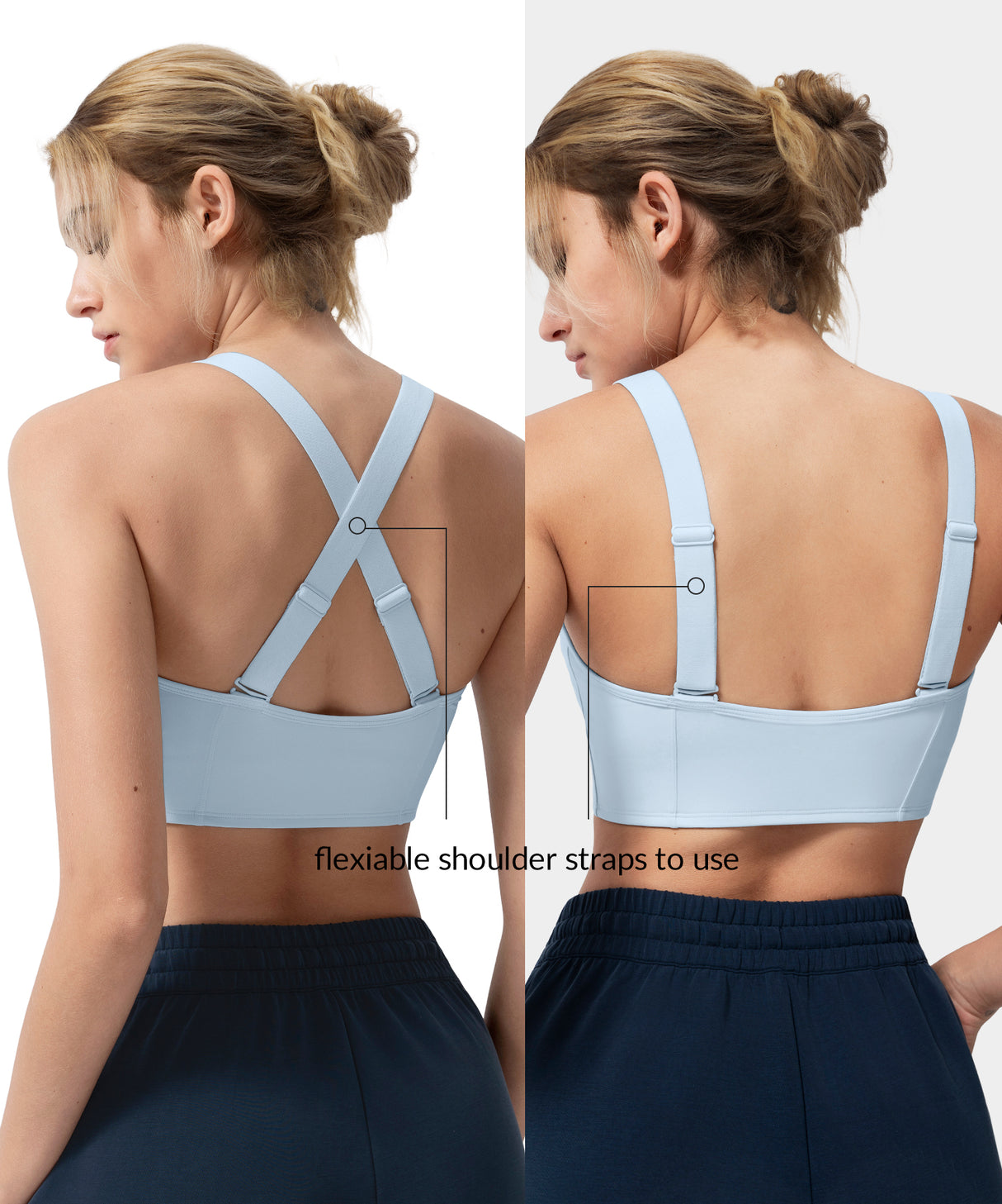 Sujetador deportivo largo ajustable con cremallera frontal Power Zip | Sujetador deportivo de alta sujeción para mujer