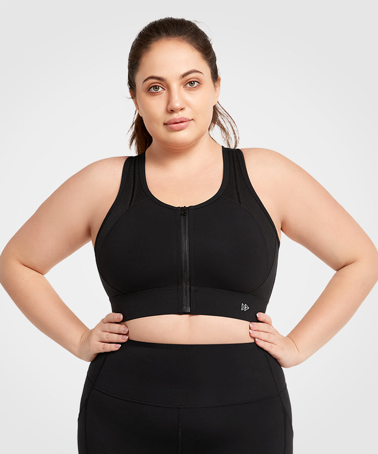 Echo Jacquard Perforerad Dragkedja Fram Vadderad Löpar-BH | Sport-BH med Högt Stöd för Damer