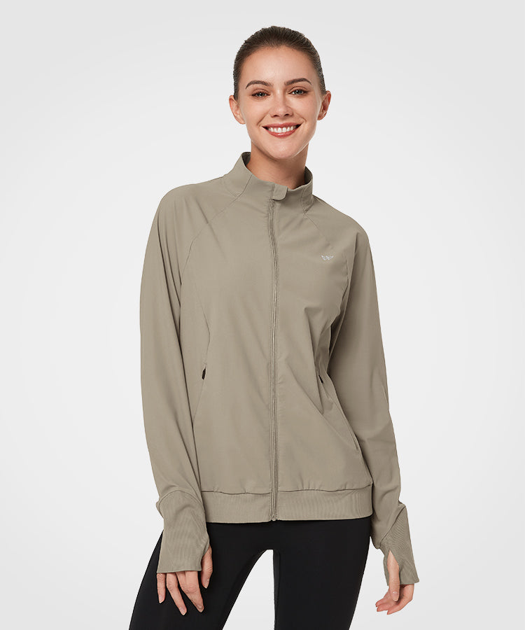 Shift Mock Neck Ribbed Thumbhole Full Zip Jacket Women s Sports Jacket