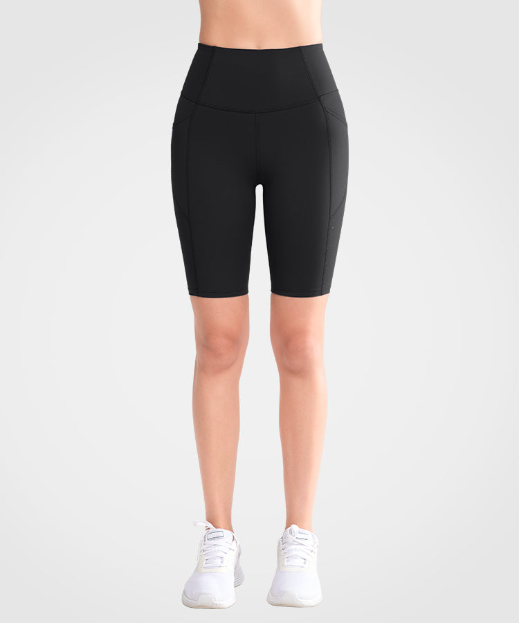 Shorts ciclistas Echo de cintura alta con bolsillos laterales perforados de 20 cm | Shorts deportivos de alta sujeción para mujer