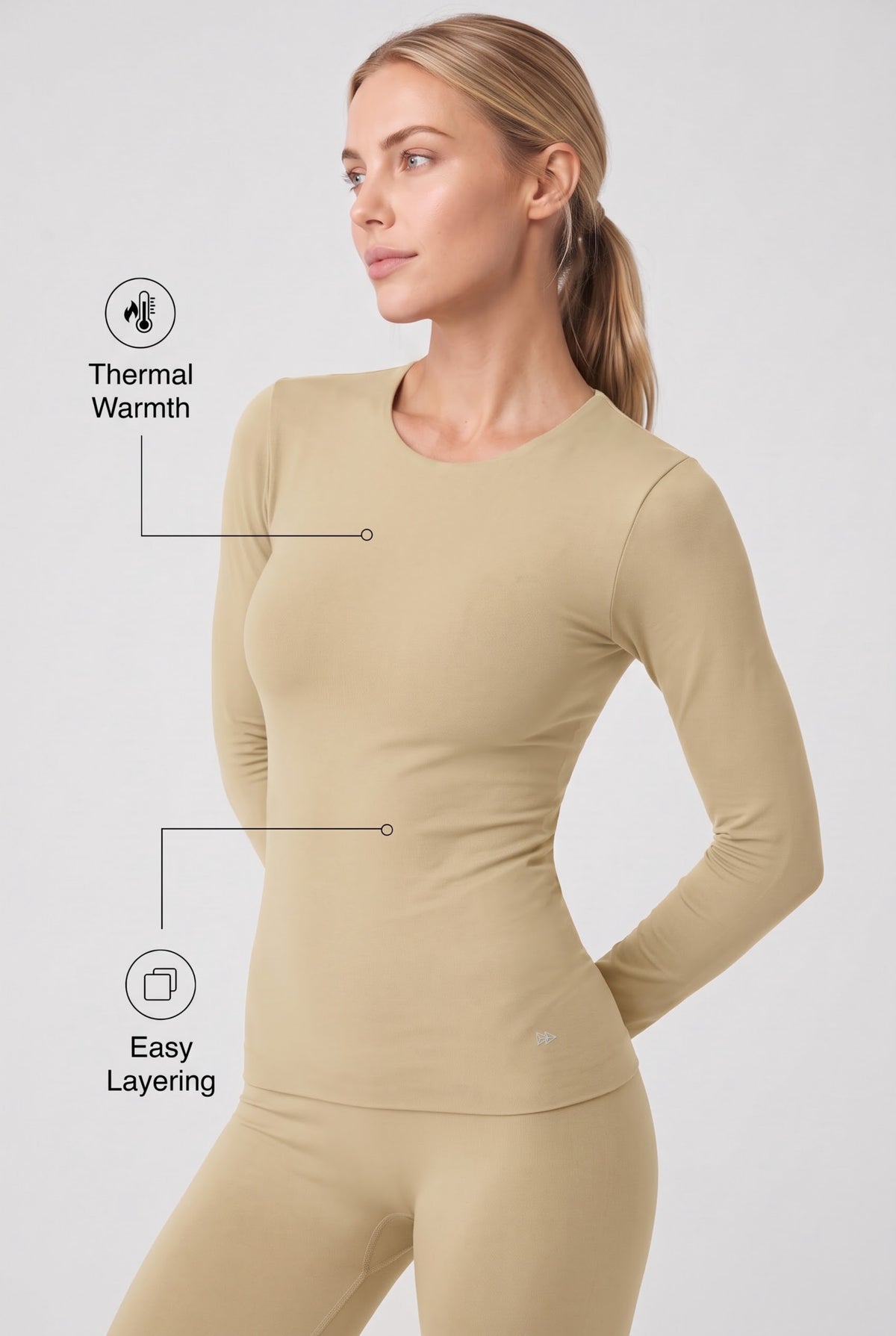 Completo intimo termico Shift super morbido ed elasticizzato in tinta unita | T-shirt a maniche lunghe da donna