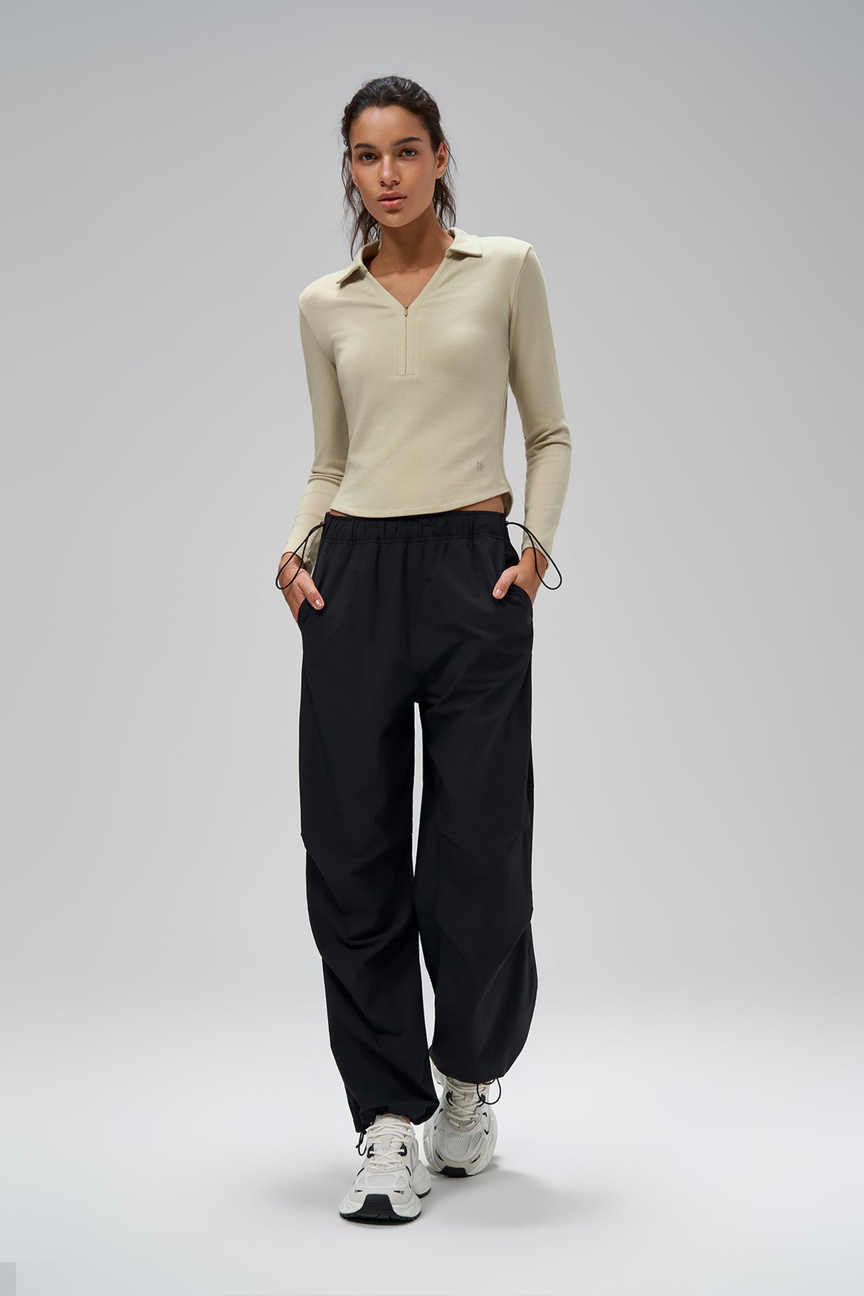 Anywhere™ Brushed Half-Zip Long Sleeve Crop Top | Women's Long Sleeve T-shirt