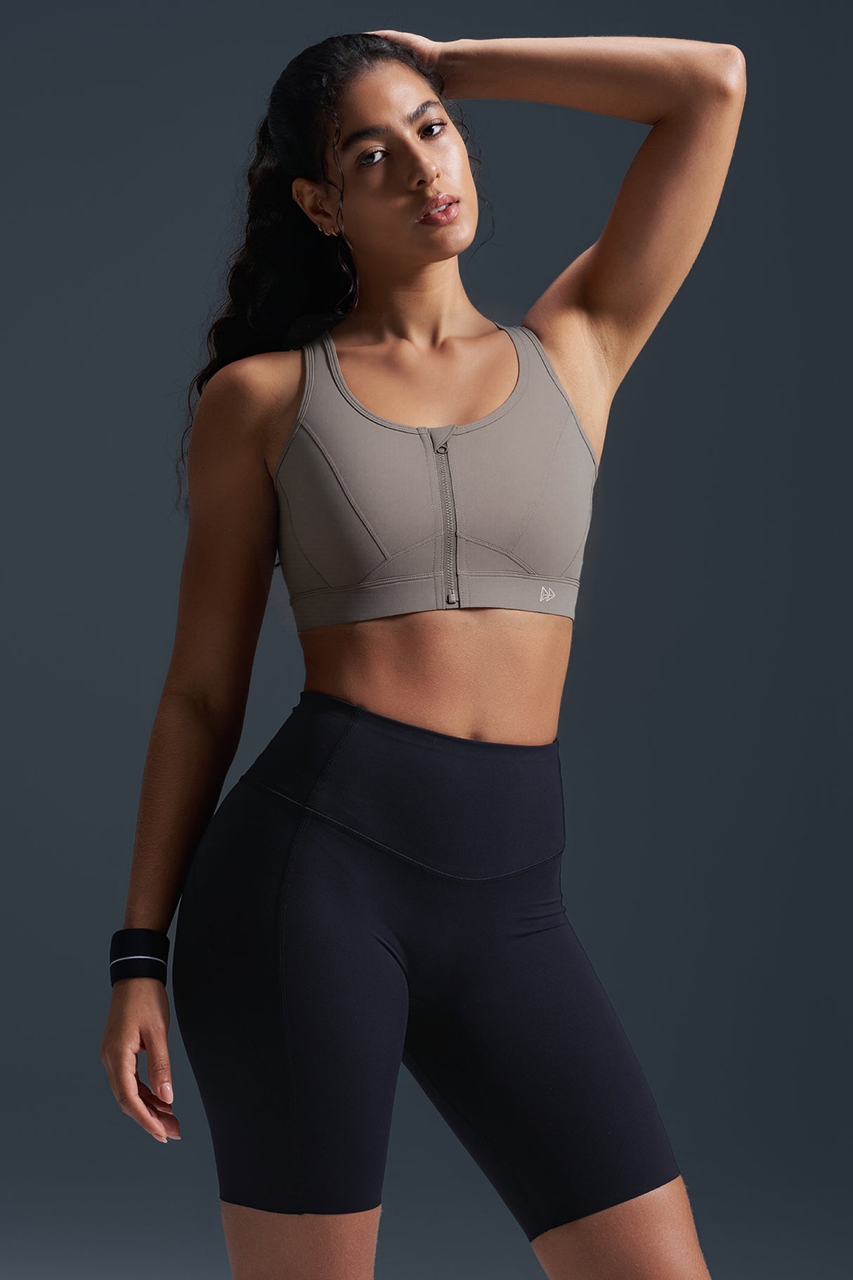 Reggiseno da corsa imbottito con schiena incrociata in rete e cerniera frontale Enfold | Reggiseno sportivo ad alto sostegno da donna