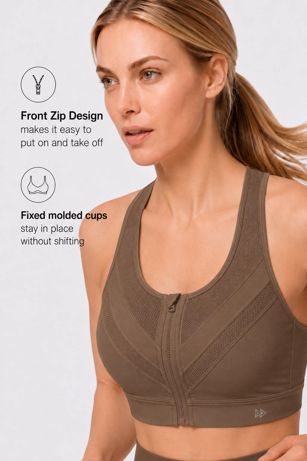 Enfold Zip Mesh gepolsterter Lauf-BH | Damen-Sport-BH mit starkem Halt