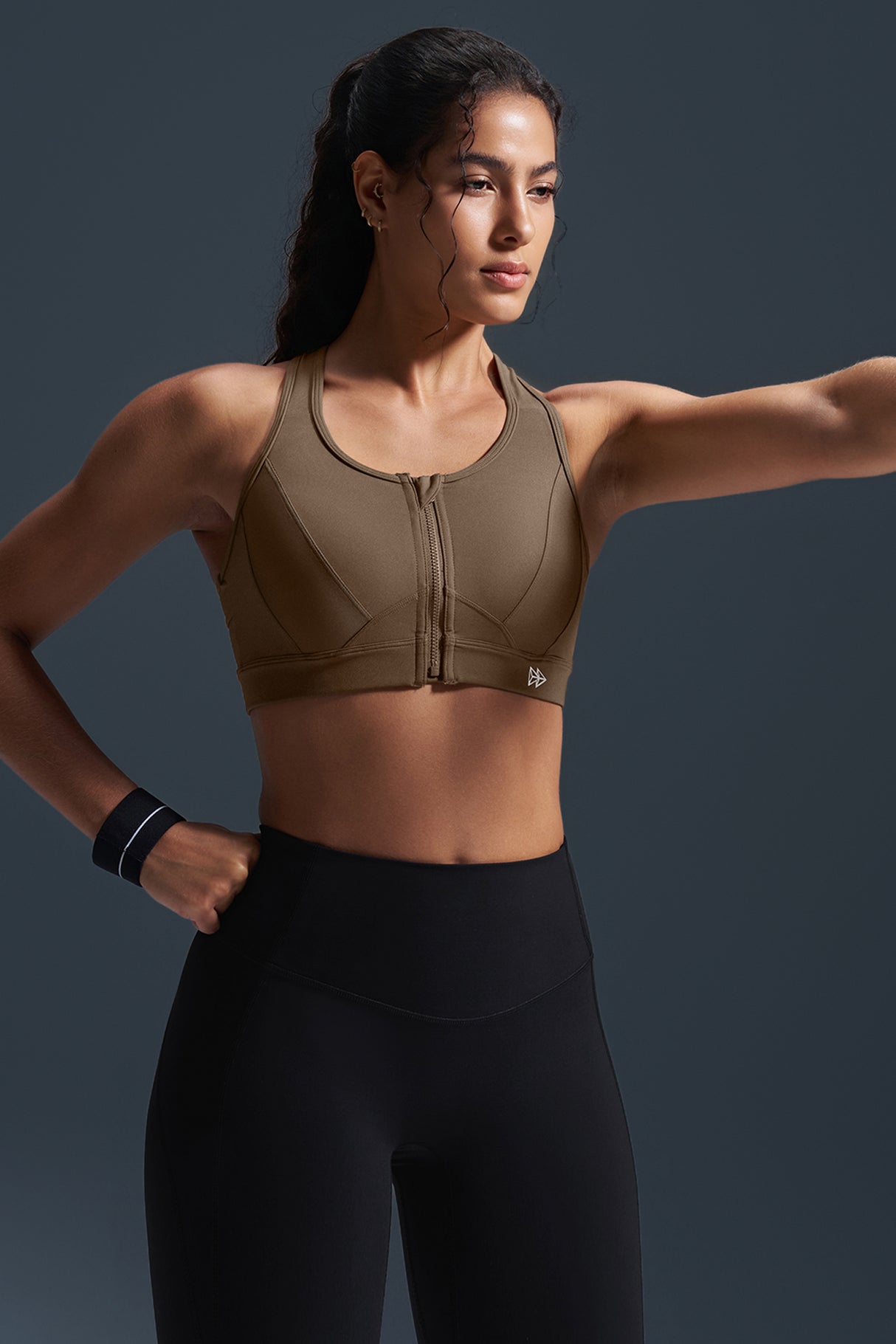 Reggiseno da corsa imbottito con schiena incrociata in rete e cerniera frontale Enfold | Reggiseno sportivo ad alto sostegno da donna