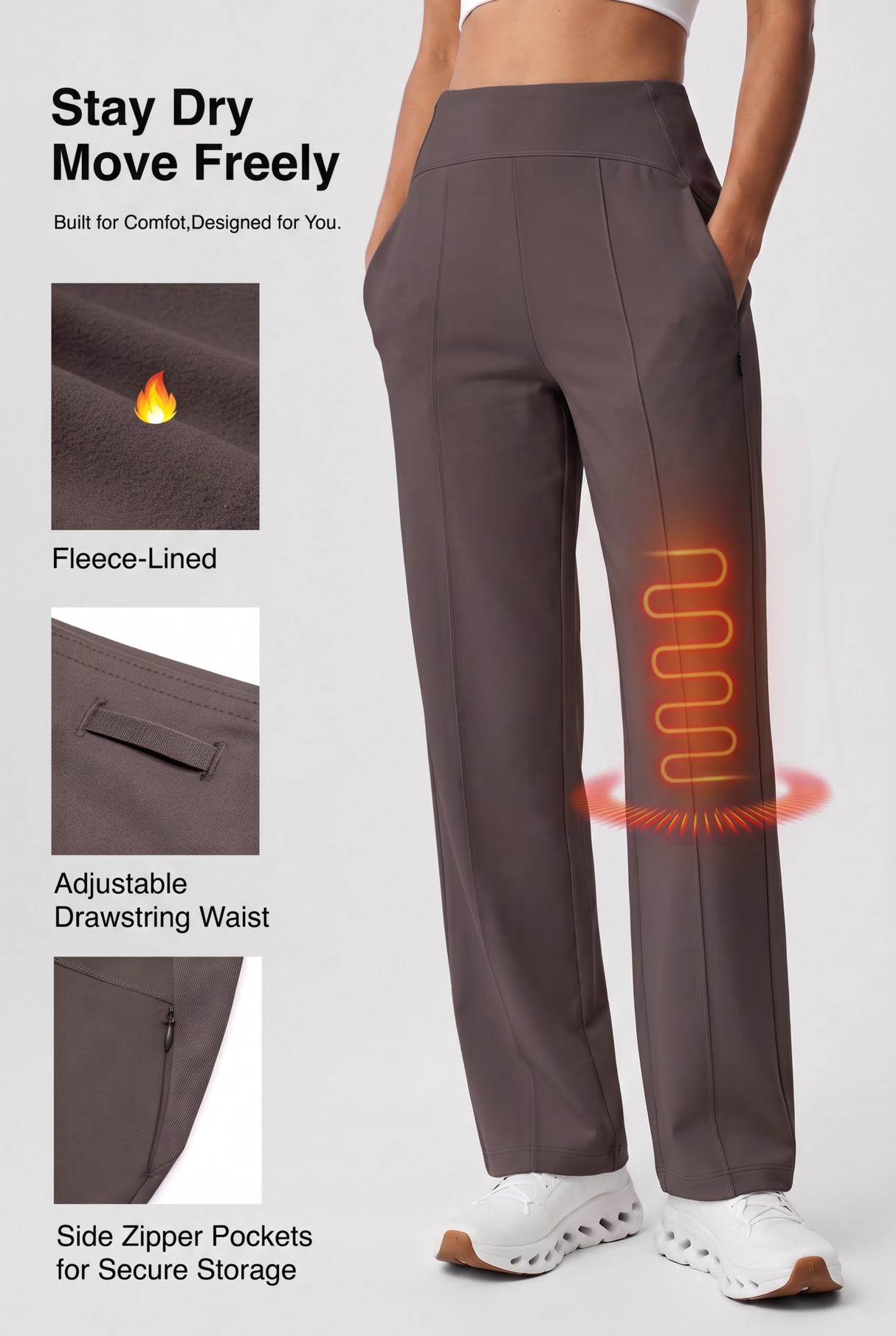 Shift™ Fleece-Lined Thermal Stretch Pants with Pockets | Women's Sports Pants