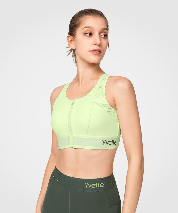 Reggiseno da corsa imbottito con zip frontale in rete e logo Echo | Reggiseno sportivo ad alto sostegno da donna