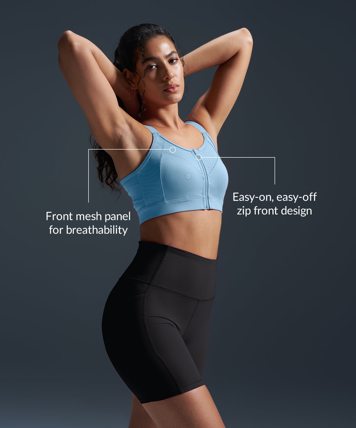 Reggiseno da corsa imbottito con spalline regolabili Power Zip | Reggiseno sportivo ad alto sostegno da donna