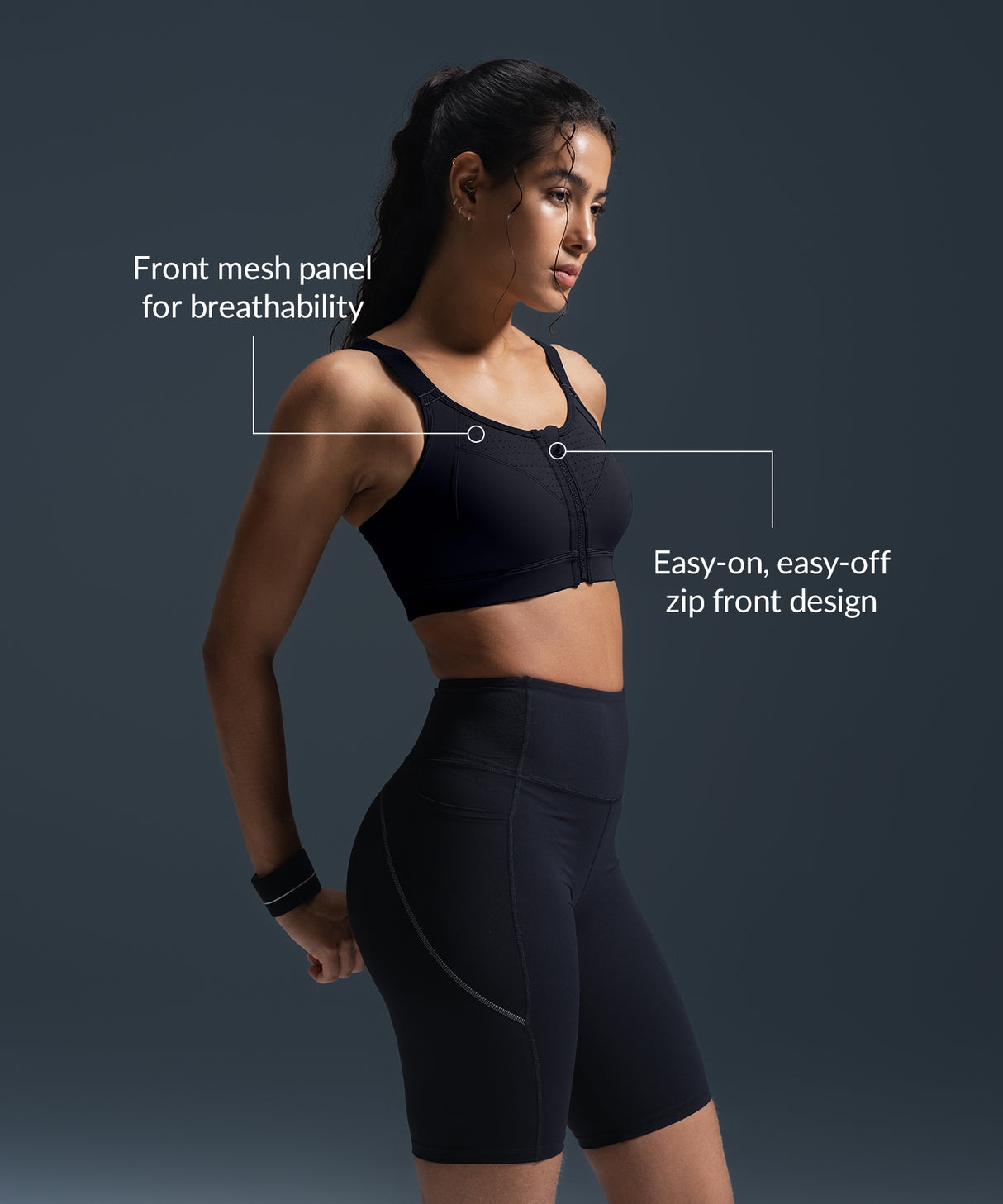 Reggiseno da corsa imbottito con spalline regolabili Power Zip | Reggiseno sportivo ad alto sostegno da donna