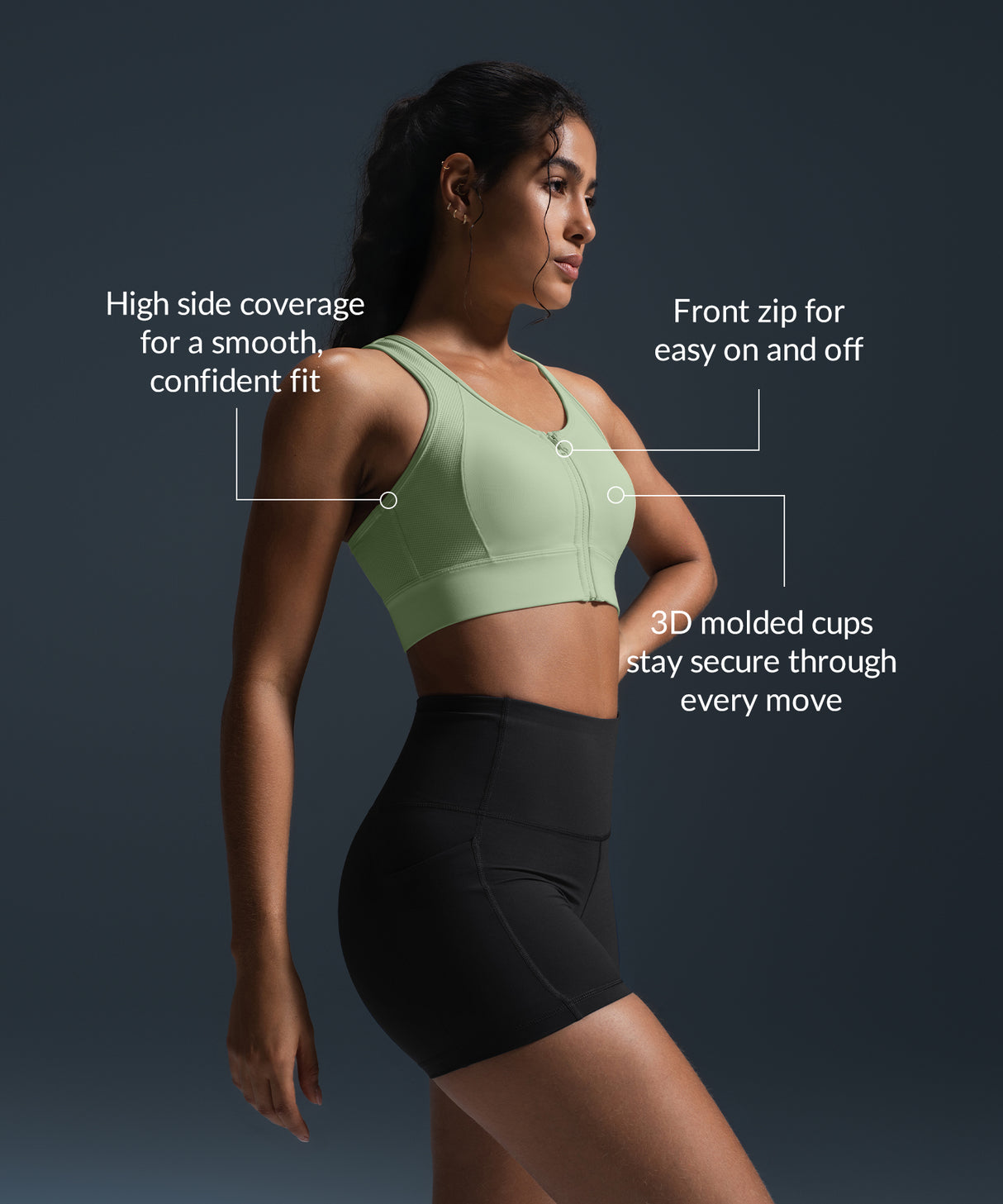 Reggiseno da corsa imbottito con zip frontale Enfold Racerback | Reggiseno sportivo ad alto sostegno da donna