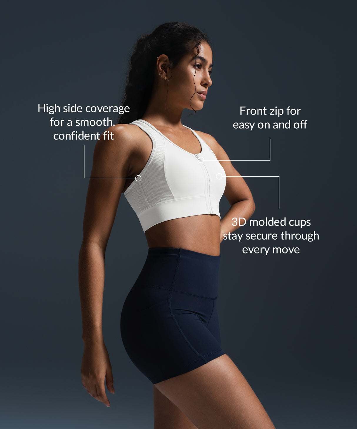 Reggiseno da corsa imbottito con zip frontale Enfold Racerback | Reggiseno sportivo ad alto sostegno da donna