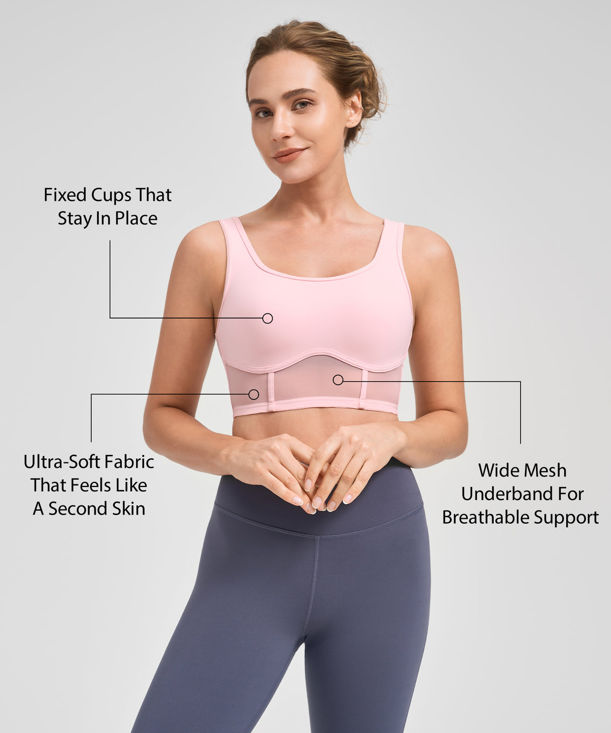 Anywhere Sewn-In Padded Mesh Yoga Bra| Women's Light Support Sports Bra