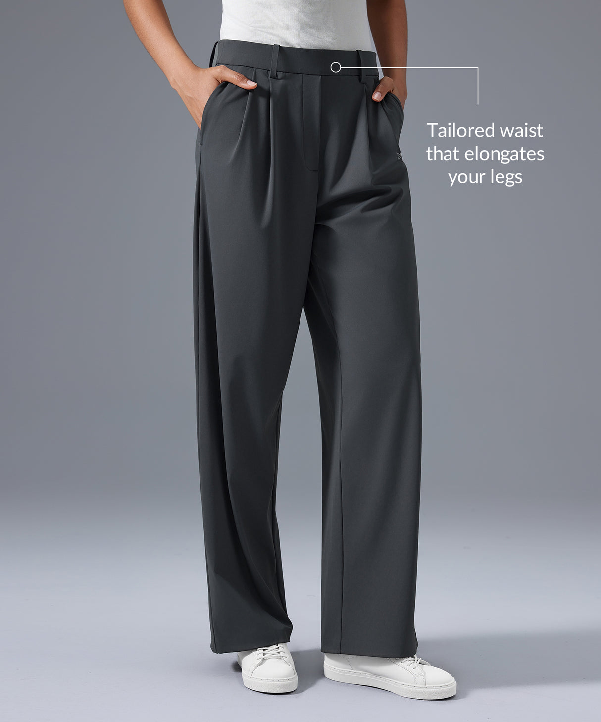 Pantalones de traje modernos, largos, holgados y plisados con pierna ancha | Pantalones de sujeción ligera para mujer Pantalones de traje modernos, largos, holgados y plisados con pierna ancha | Pantalones de sujeción ligera para mujer