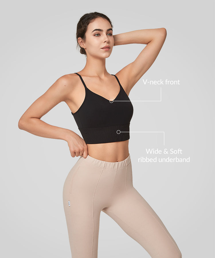 Echo V-Neck Ribbed Padded Yoga Bra | Women's Light Support Sports Bra