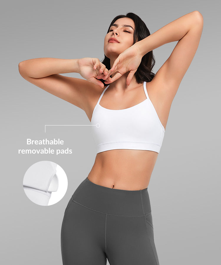 Reggiseno yoga imbottito con scollo a barchetta e spalline sottili Anywhere | Reggiseno sportivo con supporto leggero da donna