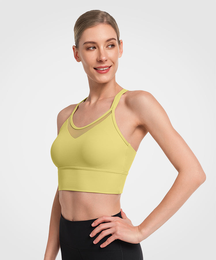 Shift Longline Mesh Strappy Padded Yoga BH | Leicht stützender Sport-BH für Damen