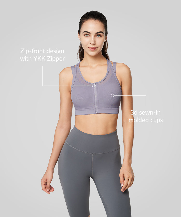 Reggiseno da corsa imbottito in rete con cerniera frontale Power | Reggiseno sportivo ad alto supporto da donna