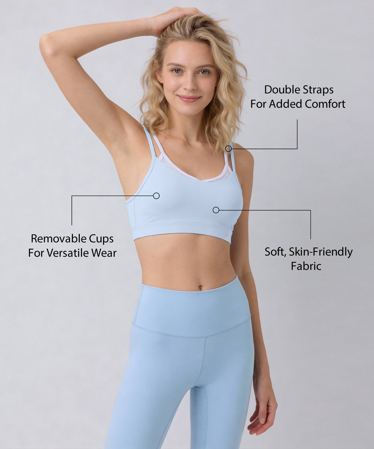 Anywhere Double Straps Removable Cups Mesh Yoga Bra | Women's Light Support Sports Bra