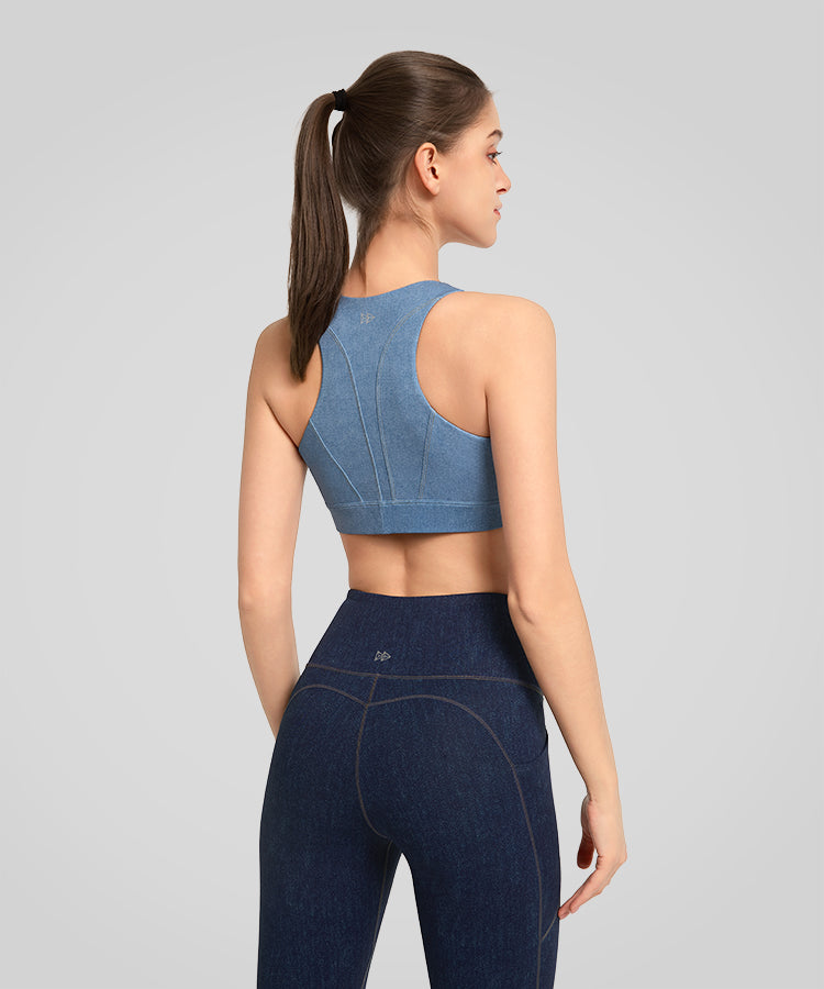 Anywhere Fashion Lauf-BH aus Denim-Imitat | Sport-BH mit starkem Halt für Damen