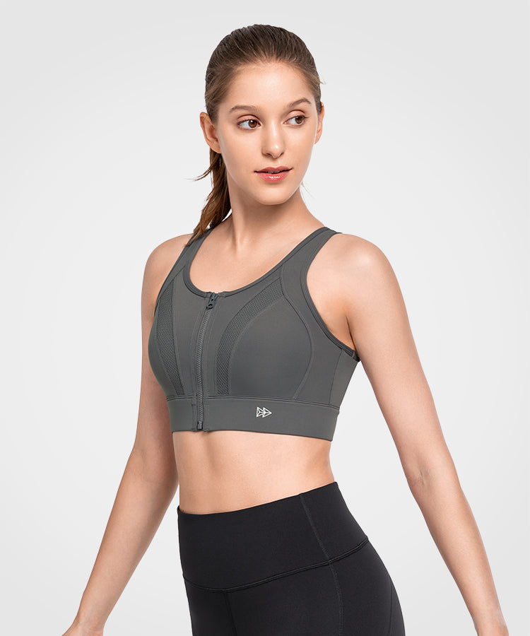 Echo Front Zip Perforated Breathable Padded Running Bra | Women's High Support Sports Bra
