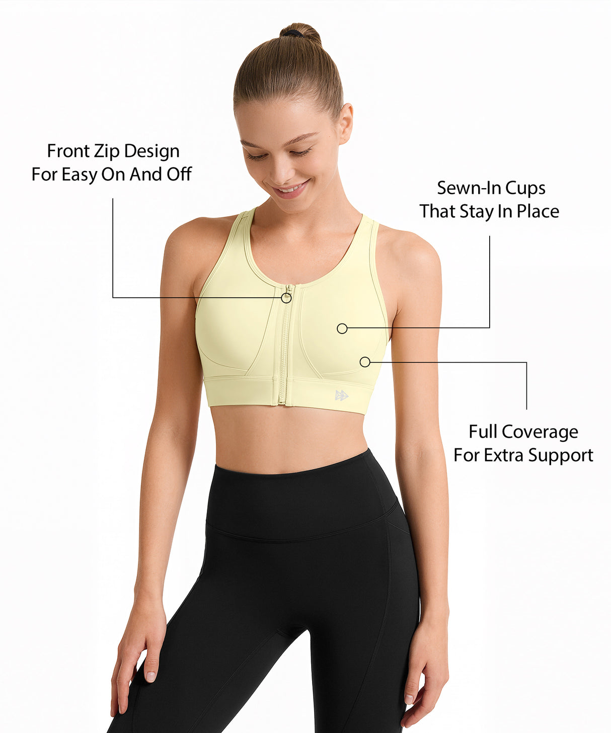 Power Front Zip Full Coverage Racerback Mesh Running Bra | Women's High Support Sports Bra