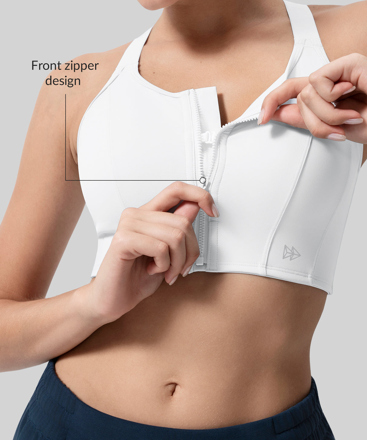 Sujetador deportivo largo ajustable con cremallera frontal Power Zip | Sujetador deportivo de alta sujeción para mujer