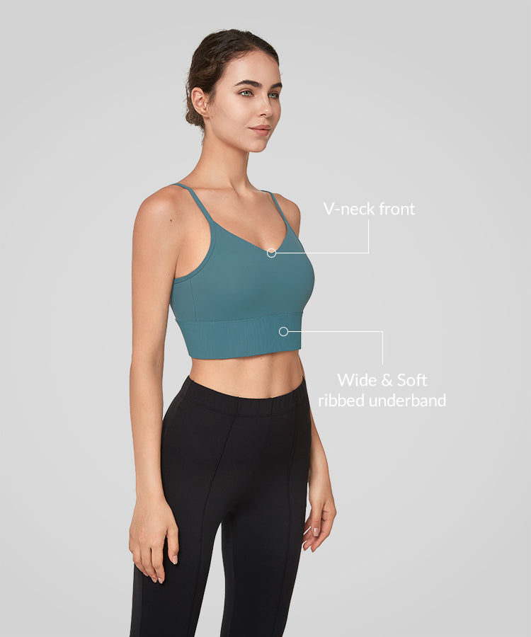 Echo V-Neck Ribbed Padded Yoga Bra | Women's Light Support Sports Bra