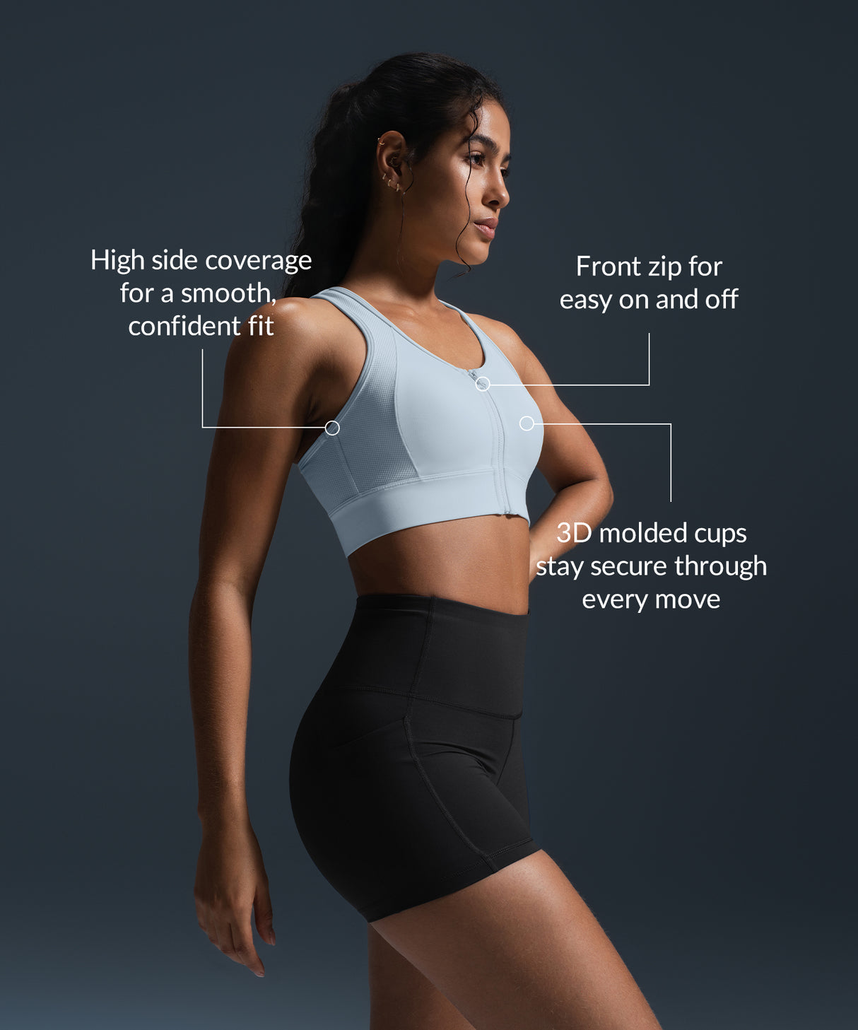 Reggiseno da corsa imbottito con zip frontale Enfold Racerback | Reggiseno sportivo ad alto sostegno da donna