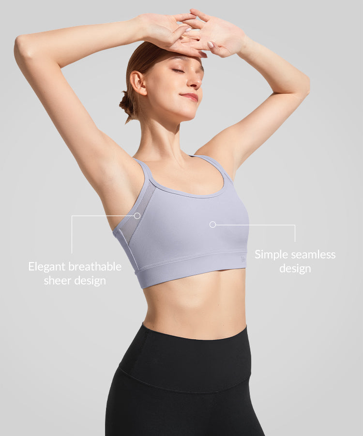 Sujetador de yoga de malla transparente con doble tirante Anywhere | Sujetador deportivo de sujeción ligera para mujer