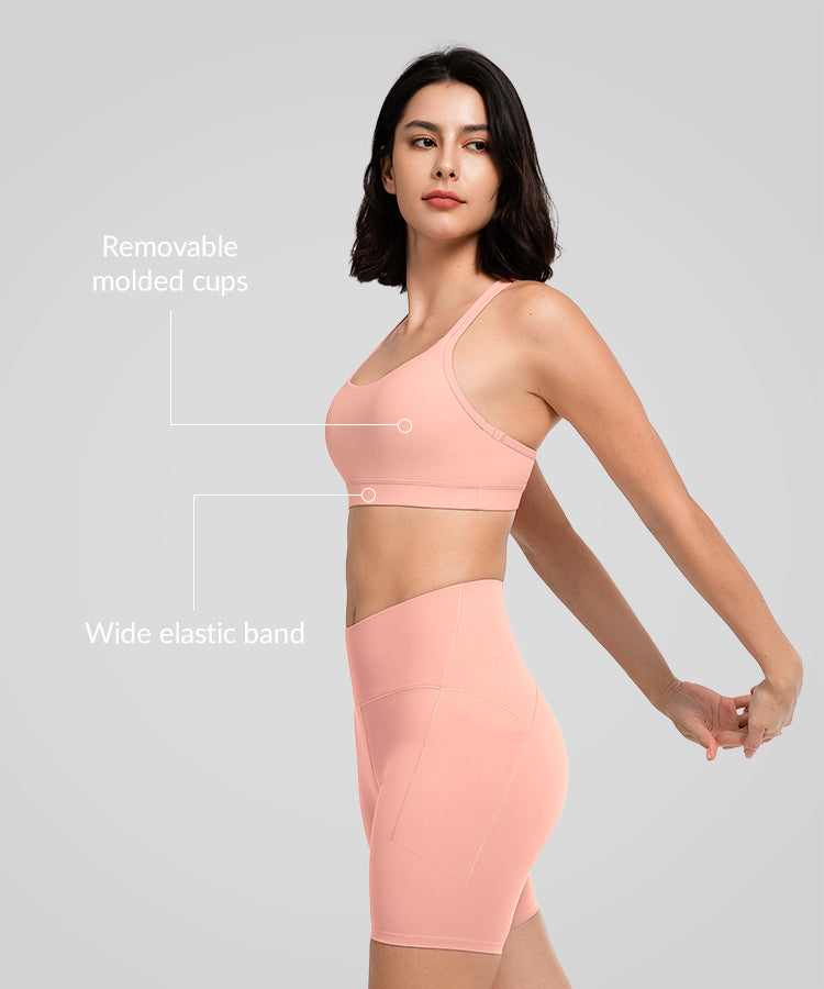 Reggiseno yoga imbottito con scollo a barchetta e doppie spalline | Reggiseno sportivo con supporto leggero da donna