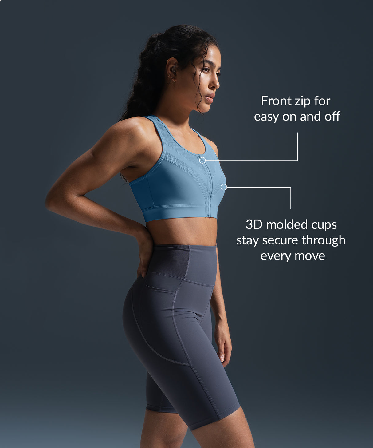 Enfold Zip Mesh Padded Running Bra | Women's High Support Sports Bra