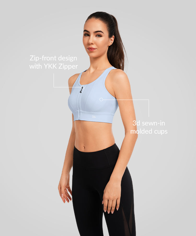 Echo Front Zip Perforated Solid Padded Running Bra | Women's High Support Sports Bra