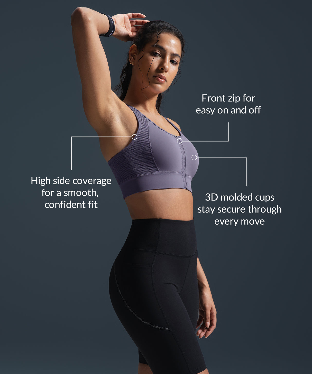 Reggiseno da corsa imbottito con zip frontale Enfold Racerback | Reggiseno sportivo ad alto sostegno da donna