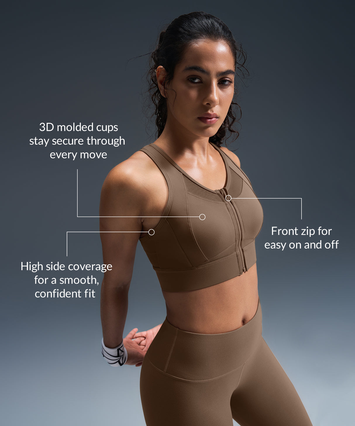 Sculpt Zip Mesh Racerback Padded Running Bra | Women's High Support Sports Bra