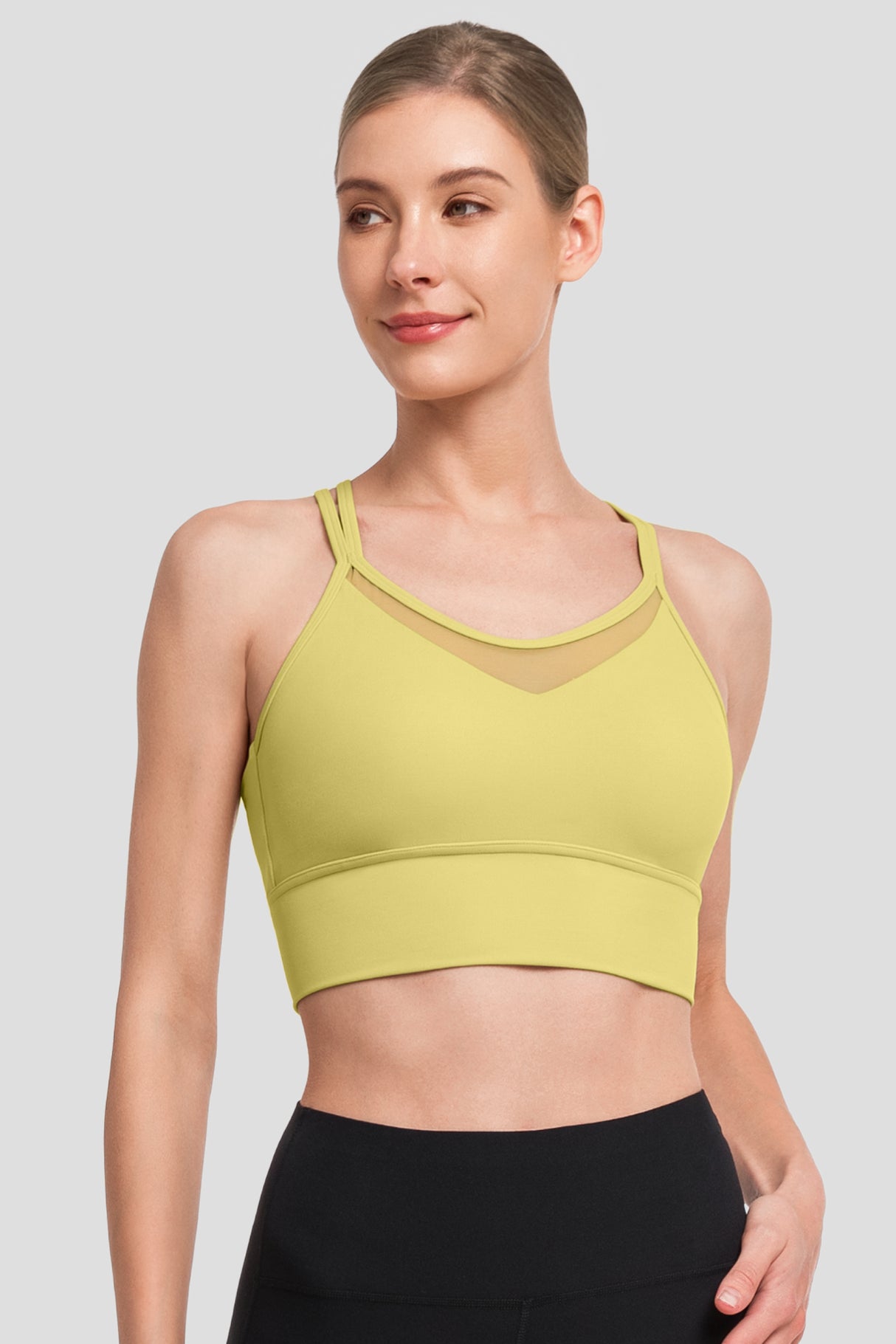 Shift™ Longline Mesh Strappy Padded Yoga Bra | Women's Light Support Sports Bra