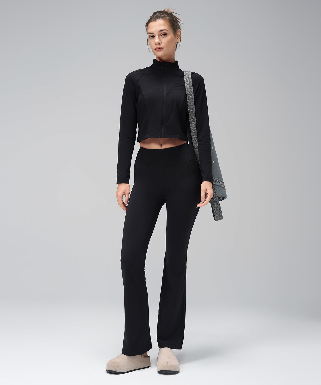 Randiga utsvängda byxor med midja | Dambyxor med lätt stöd