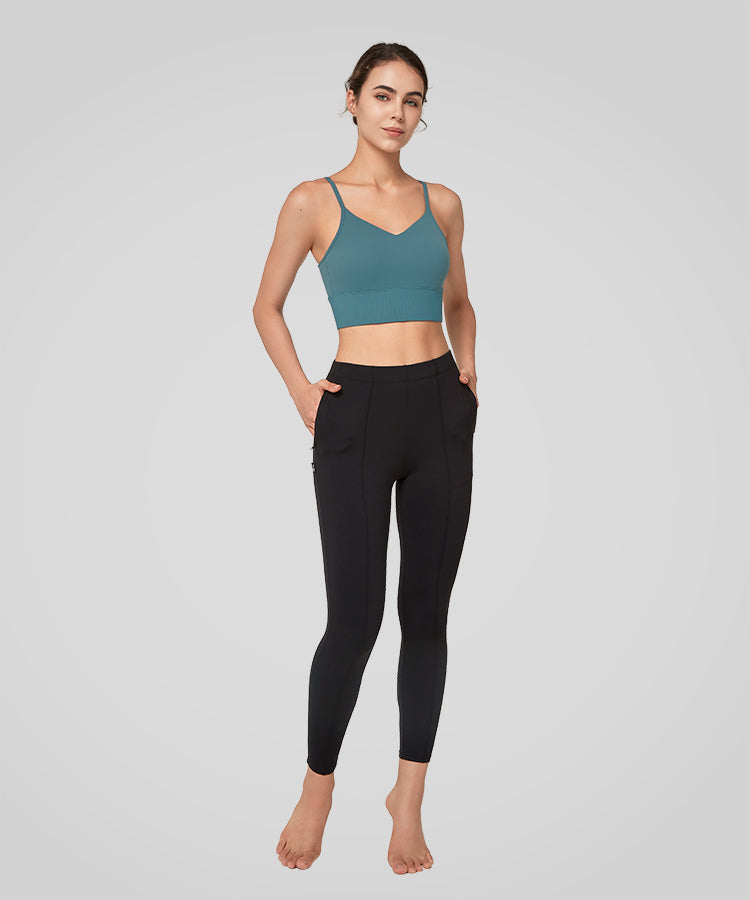 Echo V-Neck Ribbed Padded Yoga Bra | Women's Light Support Sports Bra