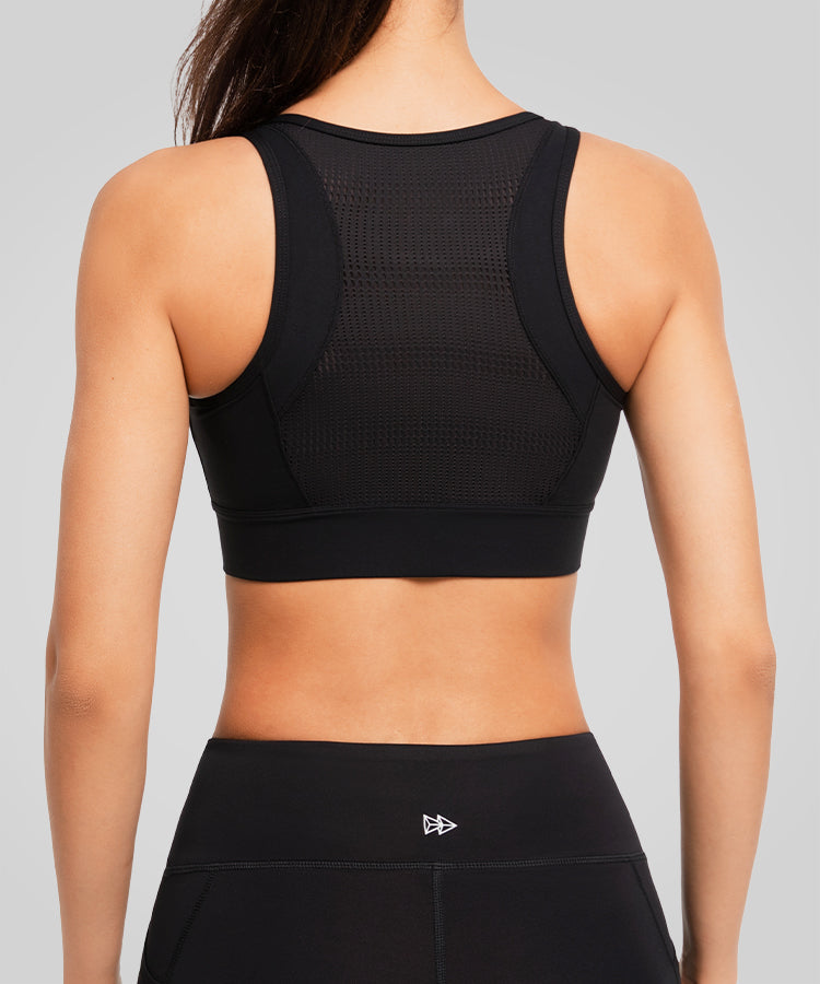 Echo Front Zip Perforerad Solid Vadderad Löpar-BH | Sport-BH med Högt Stöd för Damer