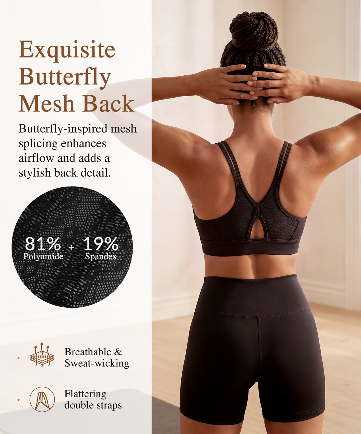 Anywhere V-Ausschnitt Diamond Mesh Yoga-BH | Leicht stützender Sport-BH für Damen
